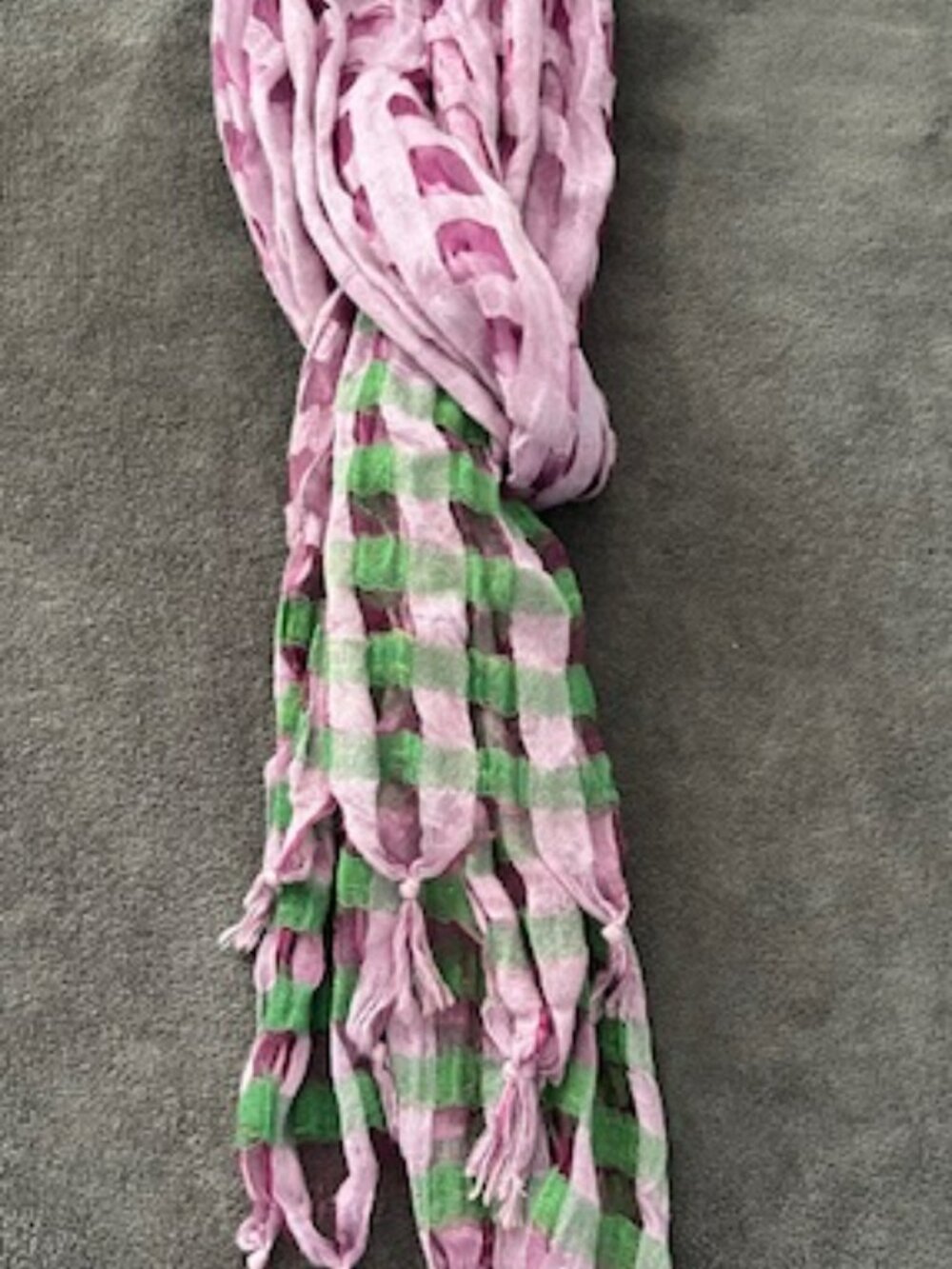 Vintage Purple and Green 80" Scarf with Fringe